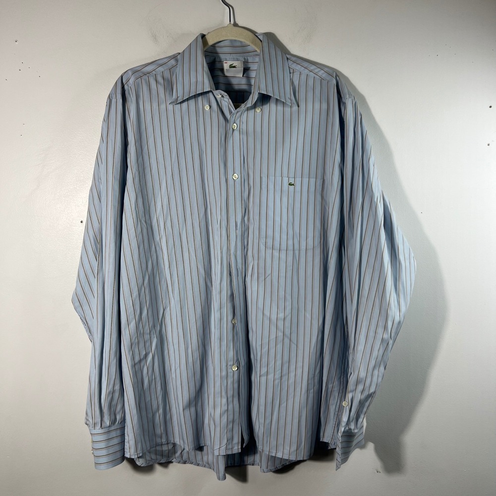 Mens Lacoste Striped Long Sleeve Button Shirt Blue Cream 44 Cotton